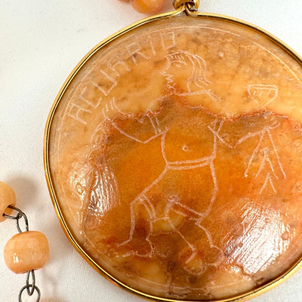Vintage Custom Engraved Carnelian Intaglio Pendant Necklace Toasting Figure View 2